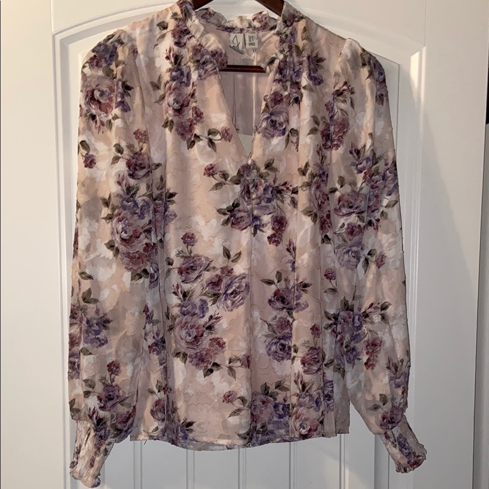 Joie Cream Ruffled Notched Collar Blouse